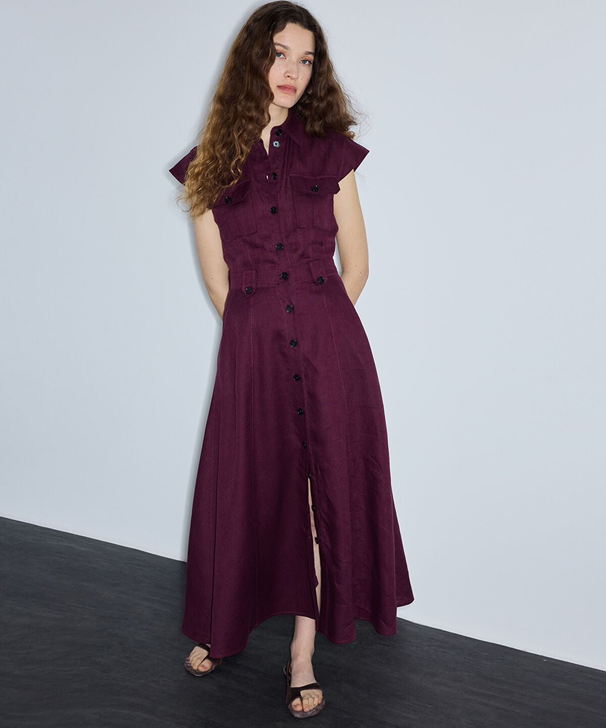 Button-Accented Linen Dress