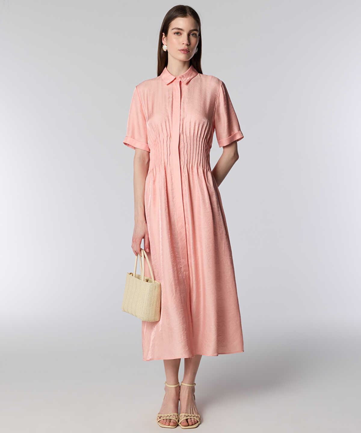 Pintuck-Waist Shirt Dress