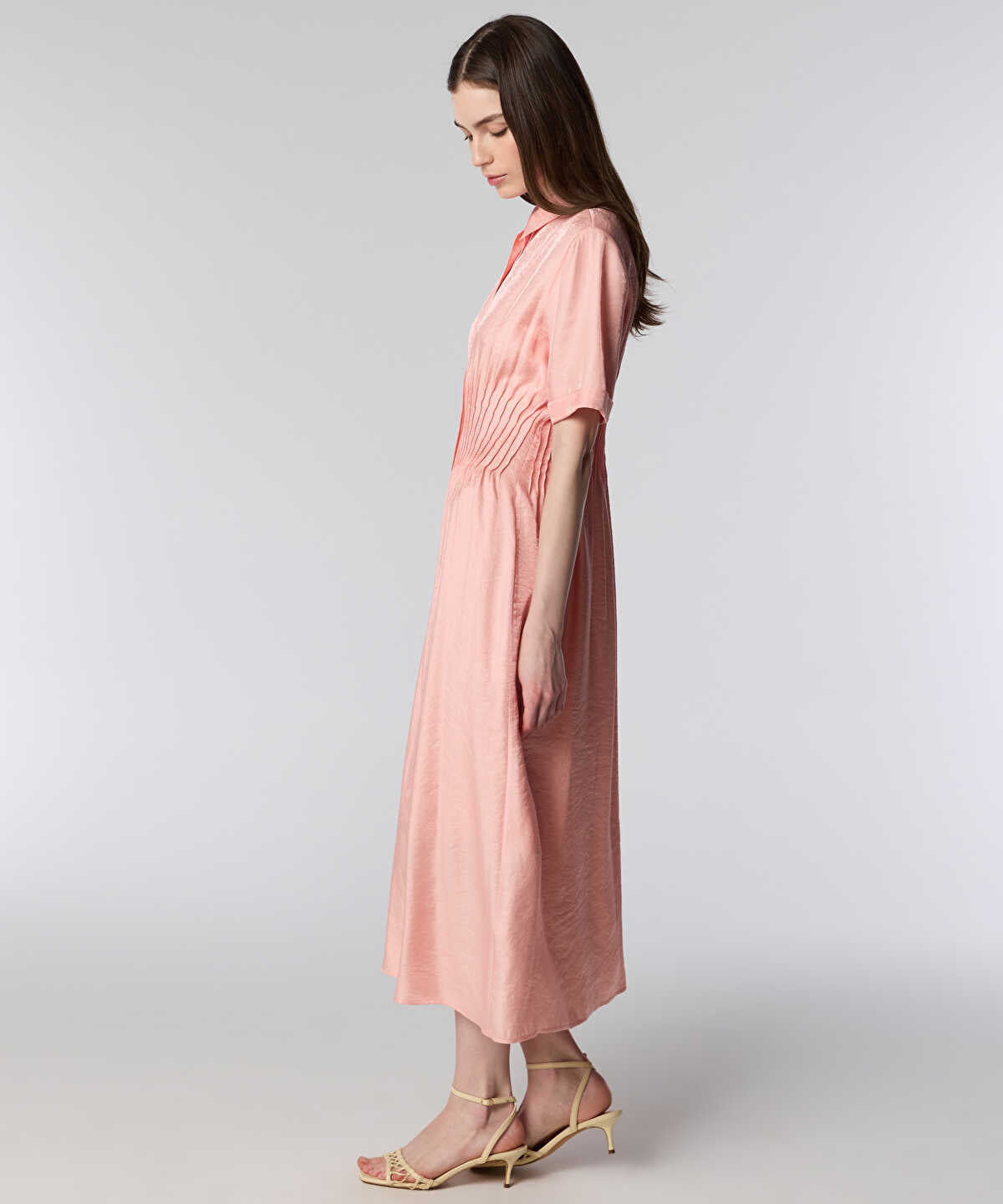 Pintuck-Waist Shirt Dress