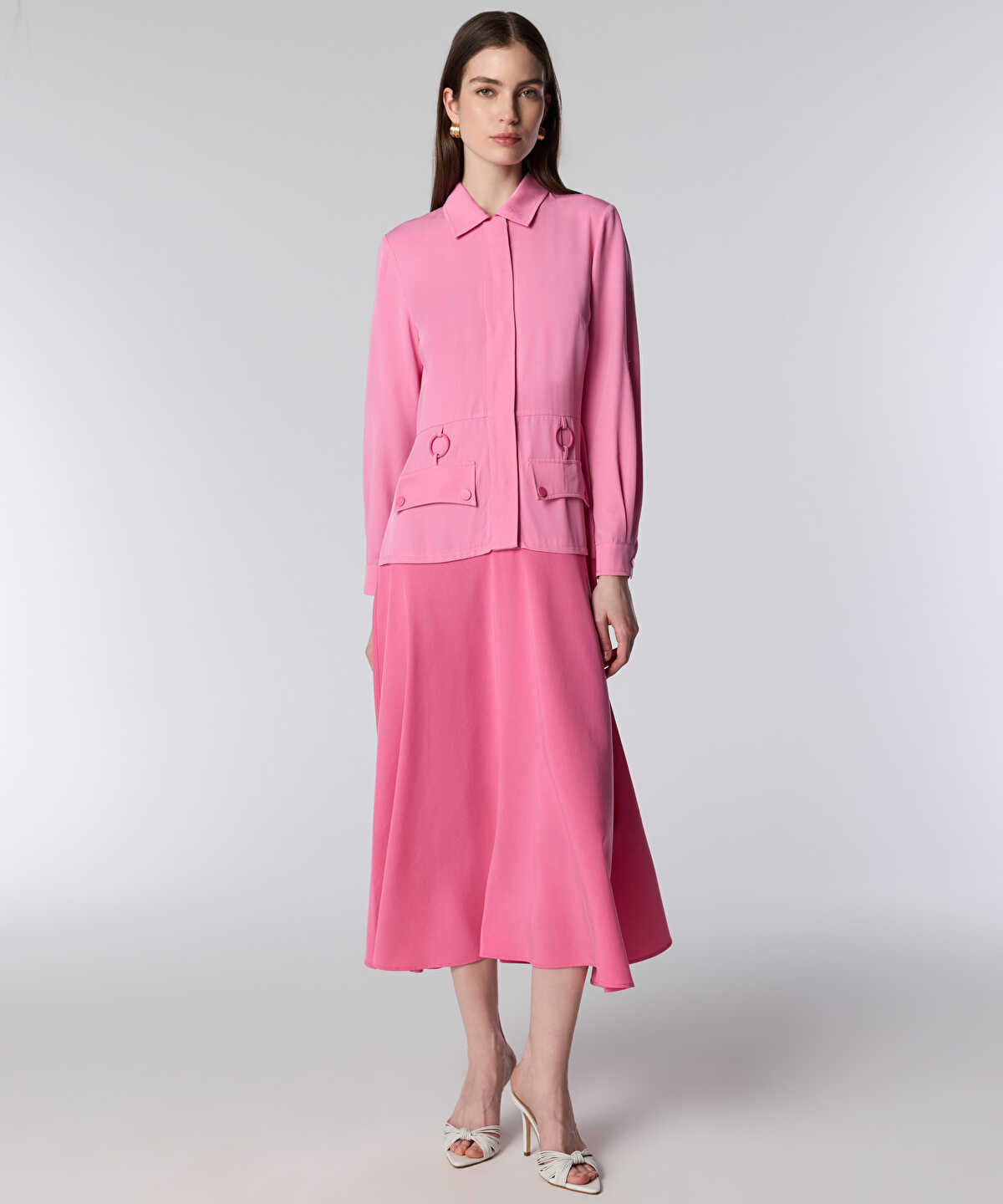 Ring-Detail Color-Block Midi Dress