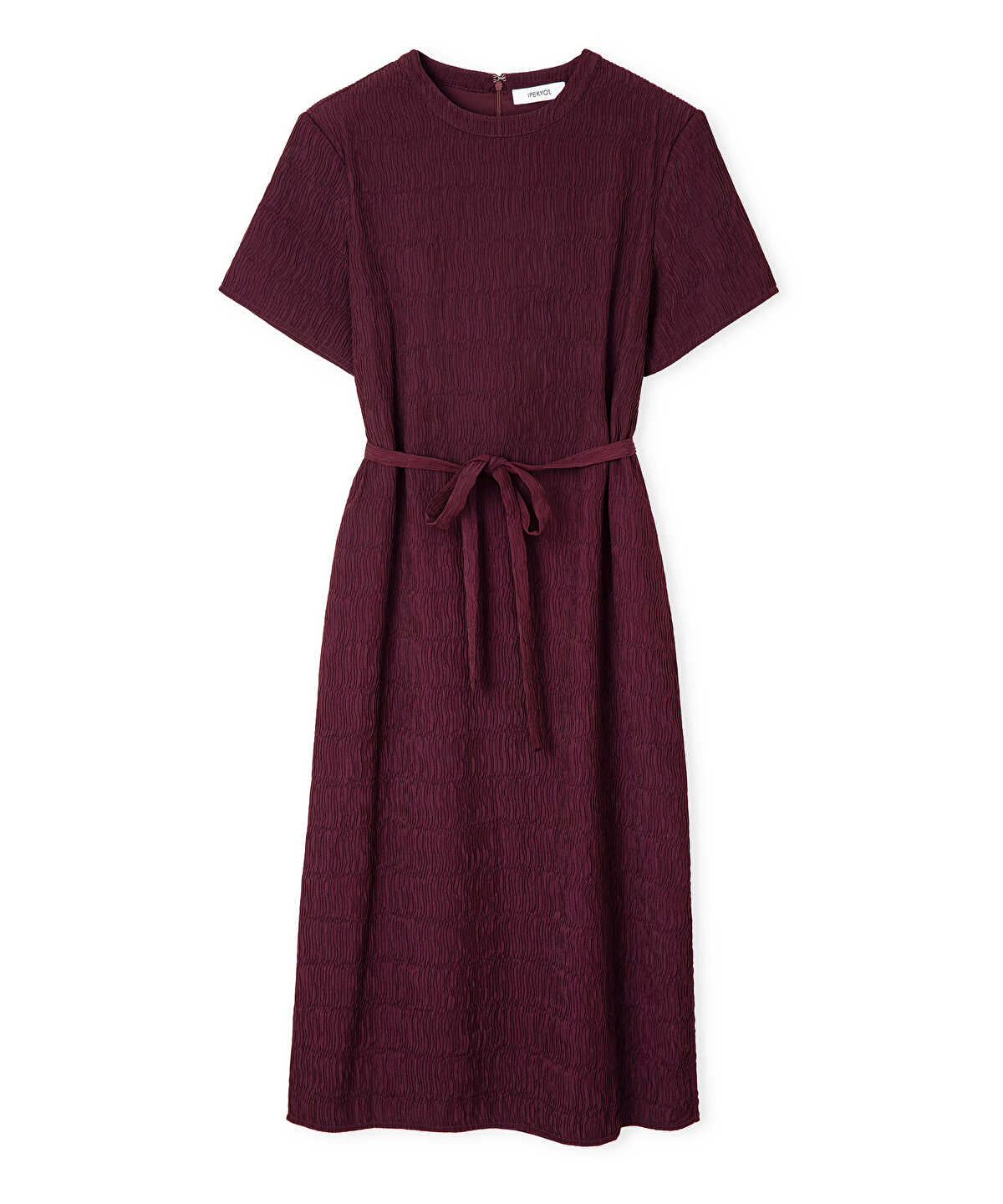 Belted Crinkle-Effect Dress