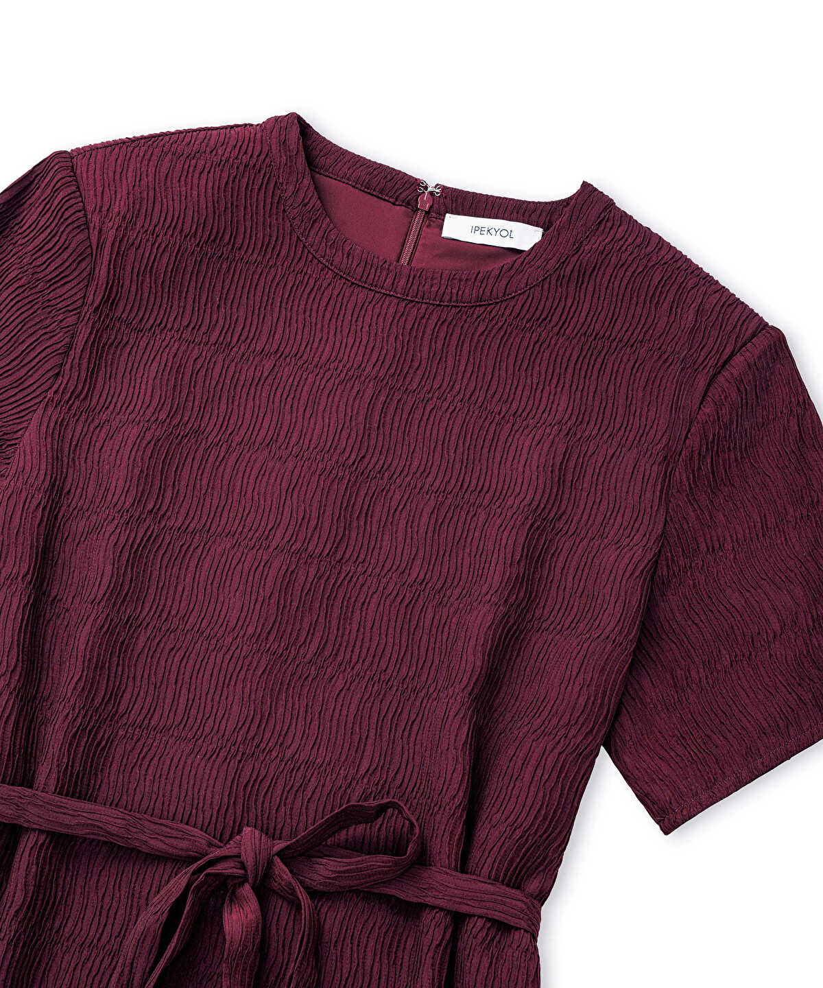 Belted Crinkle-Effect Dress