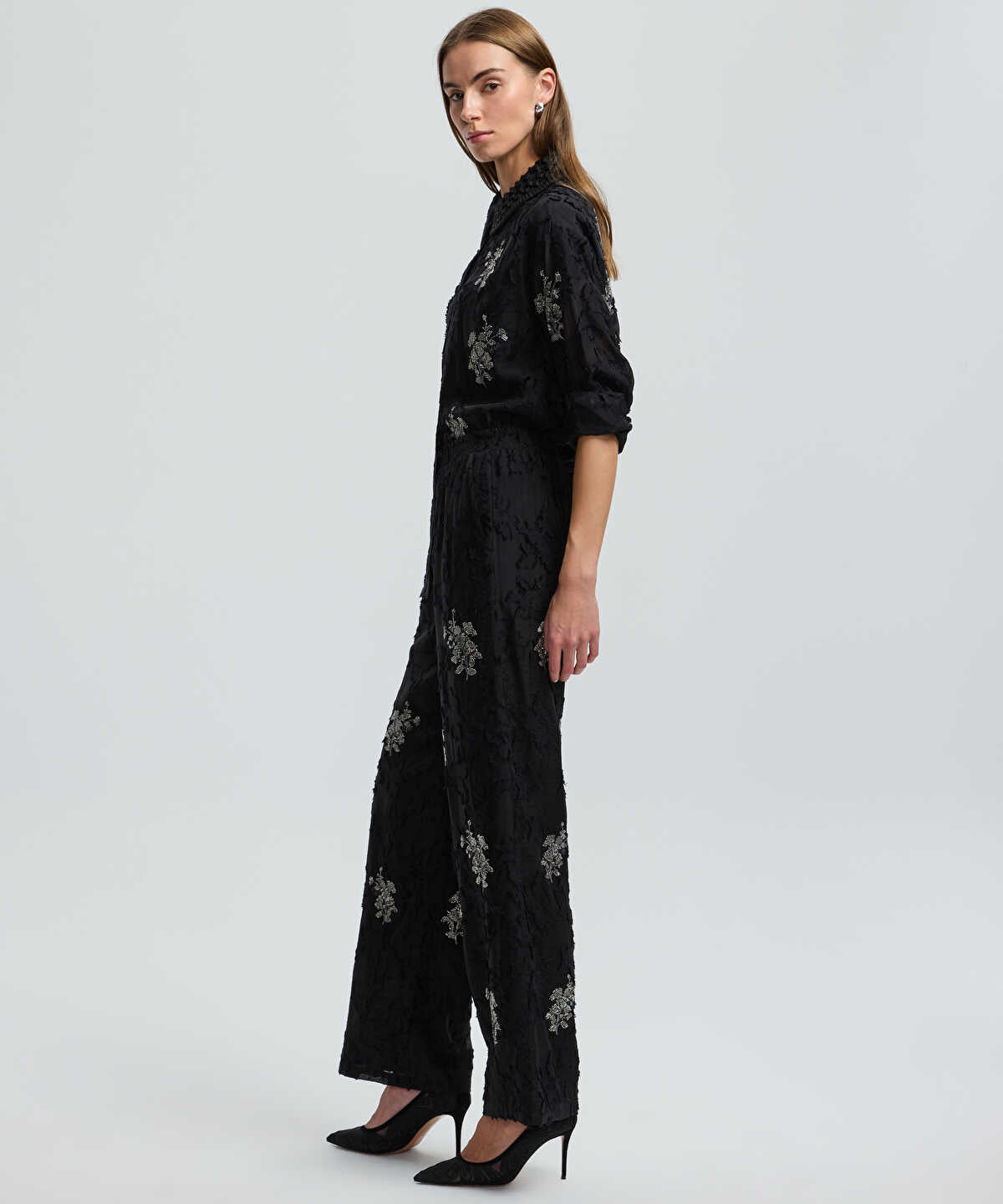 Embellished Wide-Leg Trousers