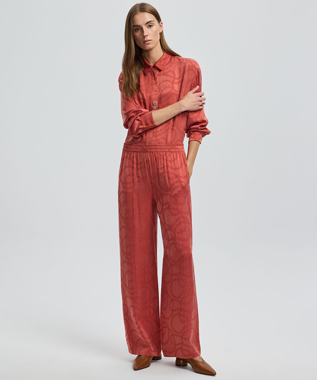 Printed Wide-Leg Trousers