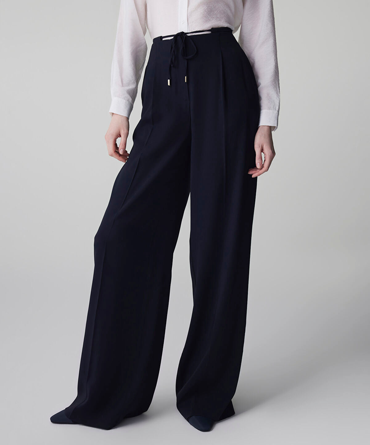 Tie Waist Wide-Leg Trousers