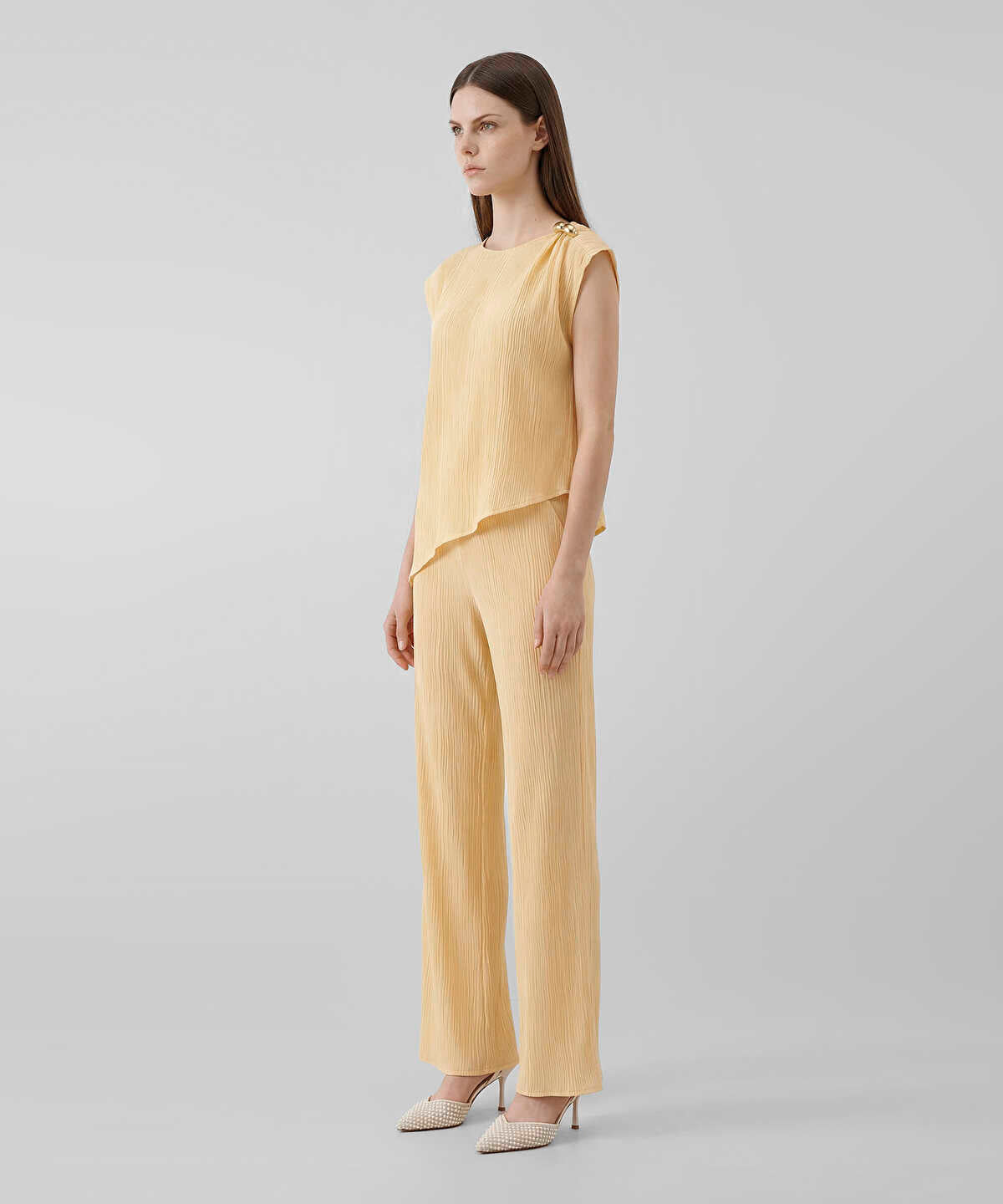 Crinkle-Effect Wide-Leg Trousers