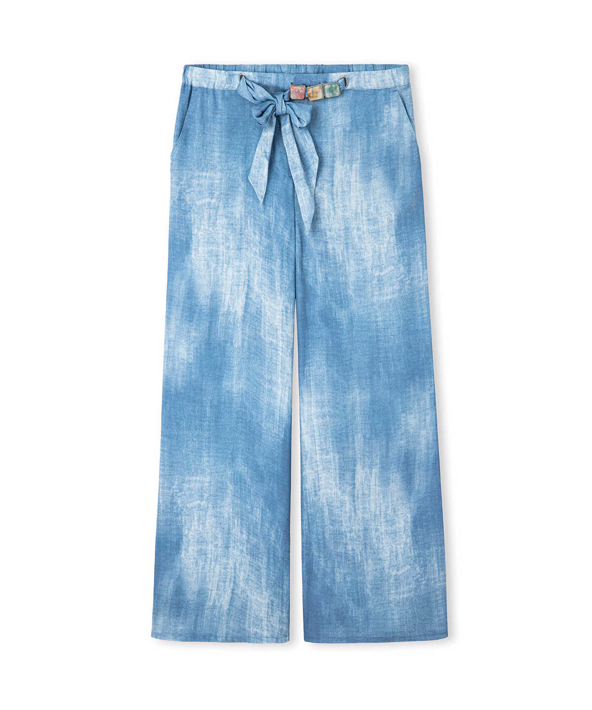 Denim-Print Viscose Trousers