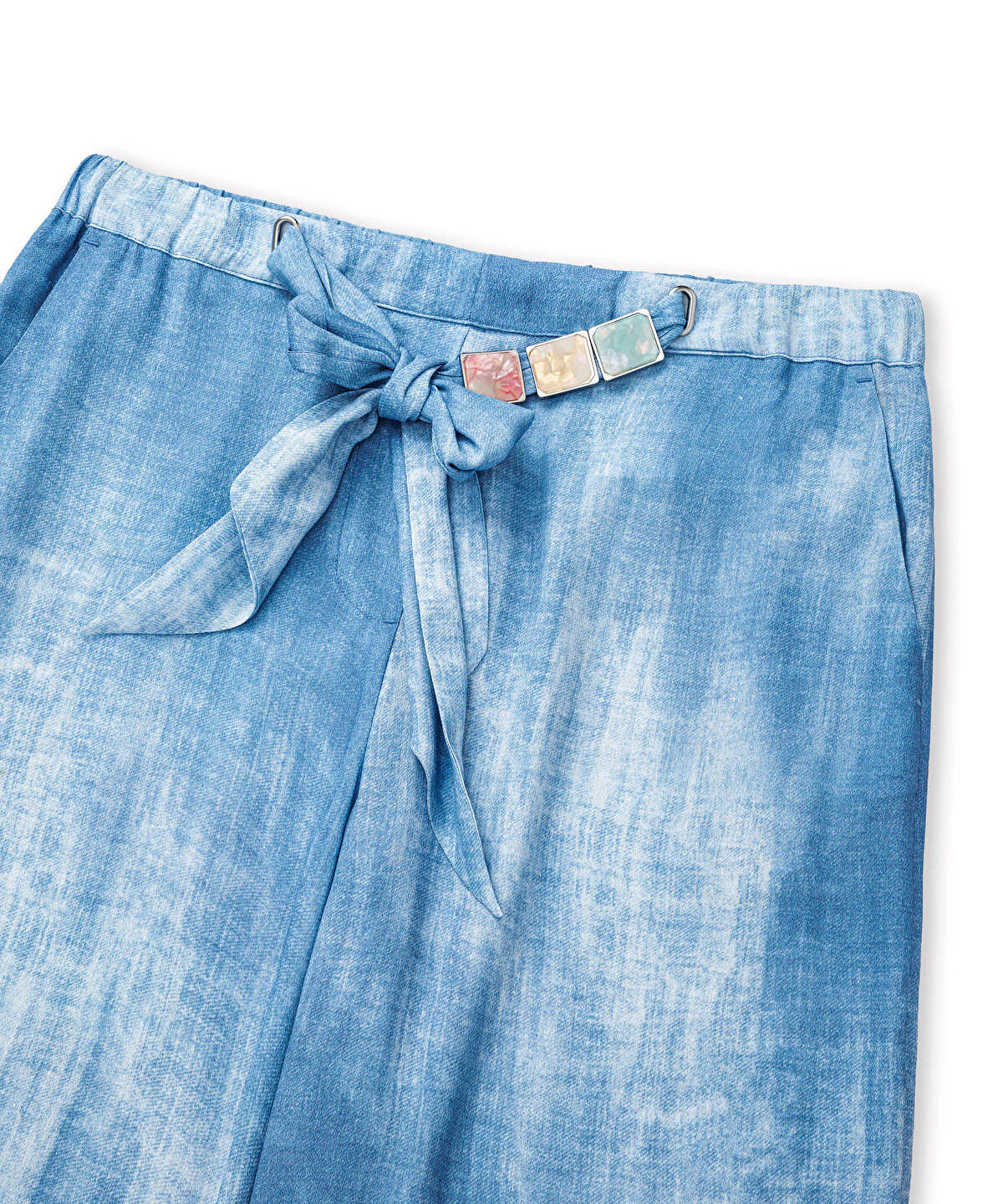 Denim-Print Viscose Trousers