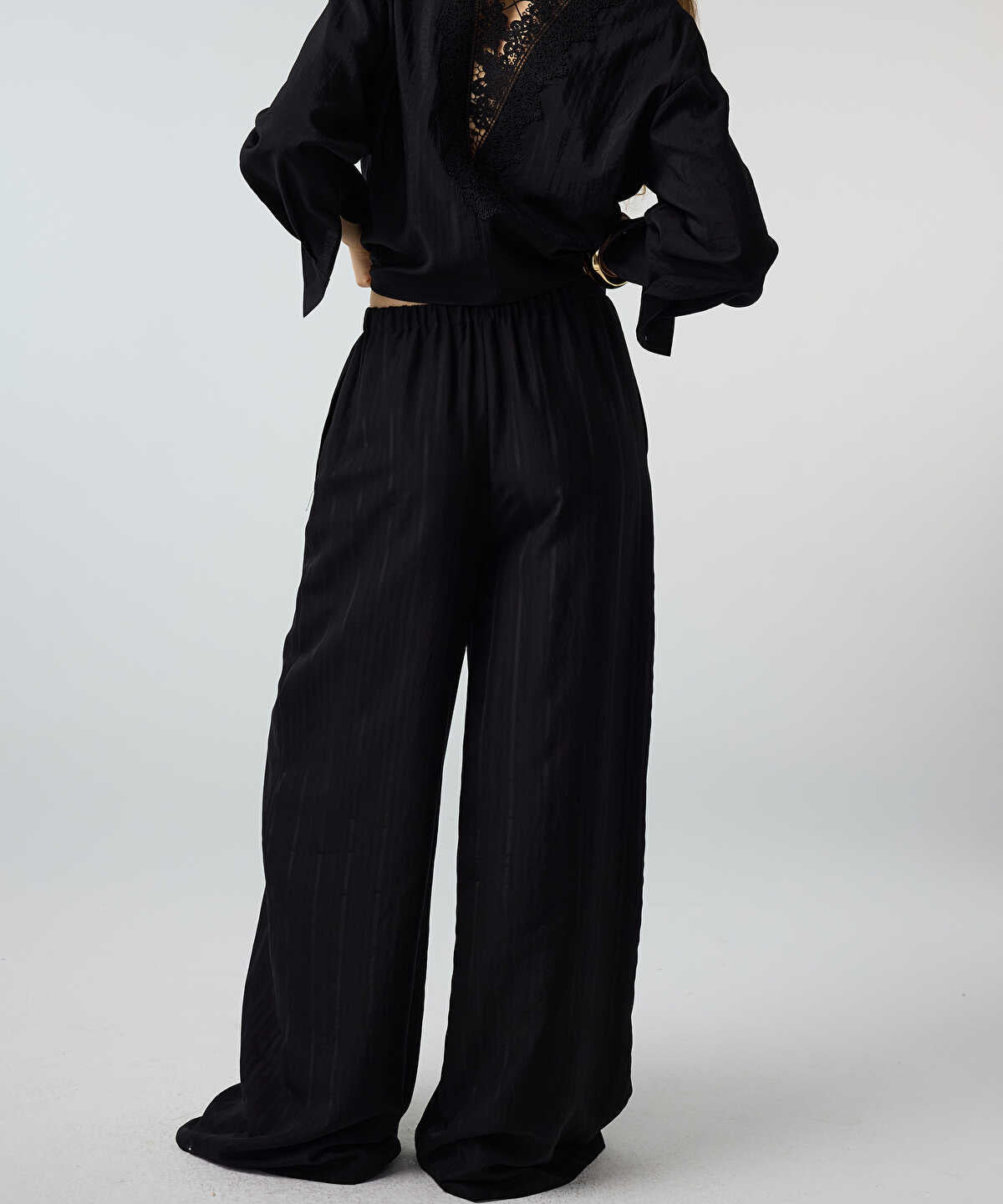 Self-Stripe Wide-Leg Trousers