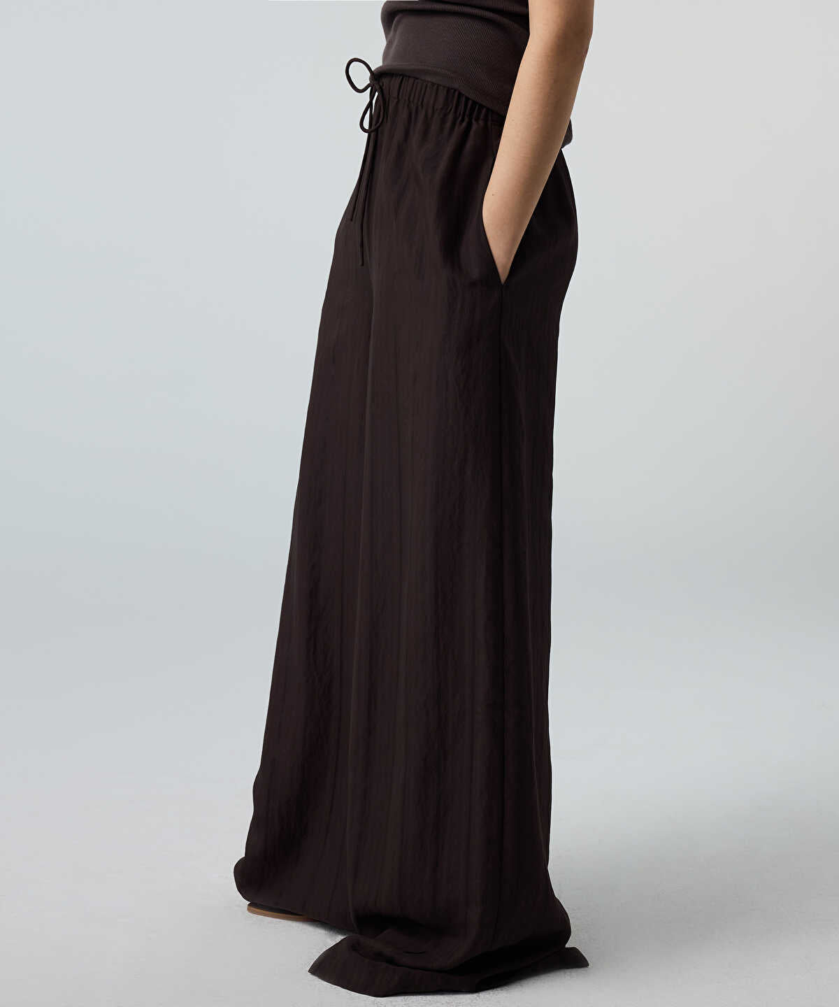 Self-Stripe Wide-Leg Trousers