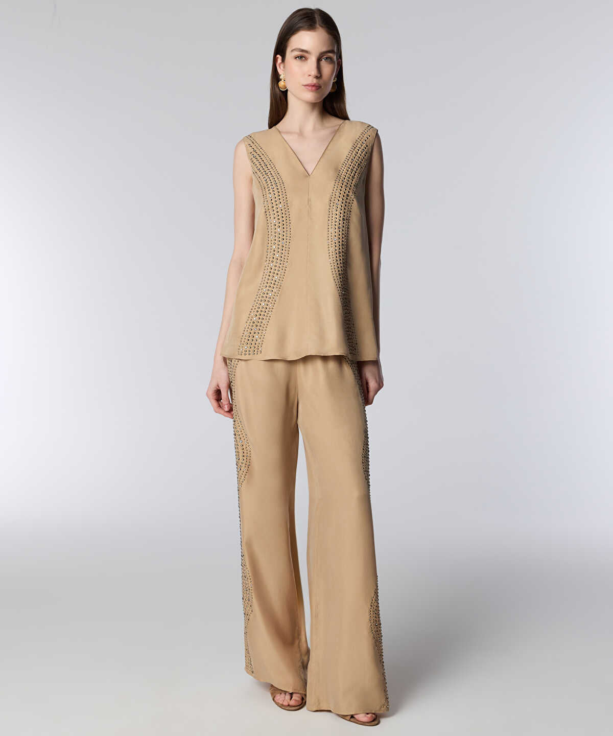 Rhinestone Wide-Leg Trousers