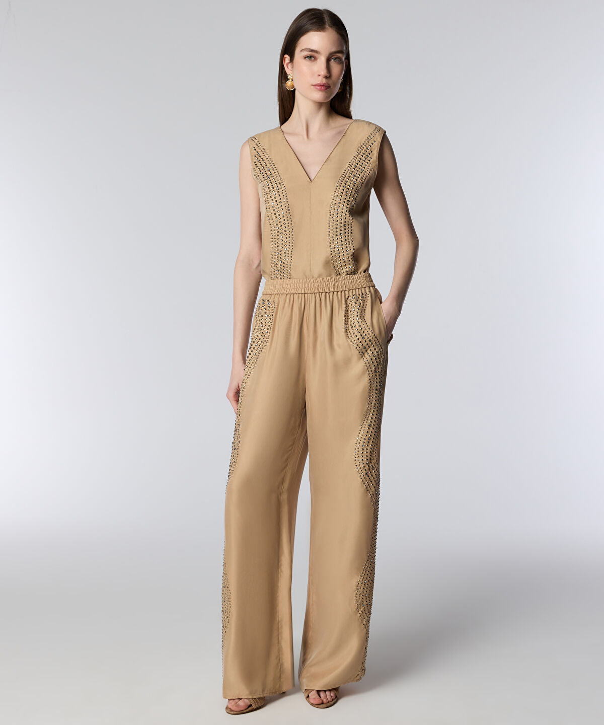 Rhinestone Wide-Leg Trousers