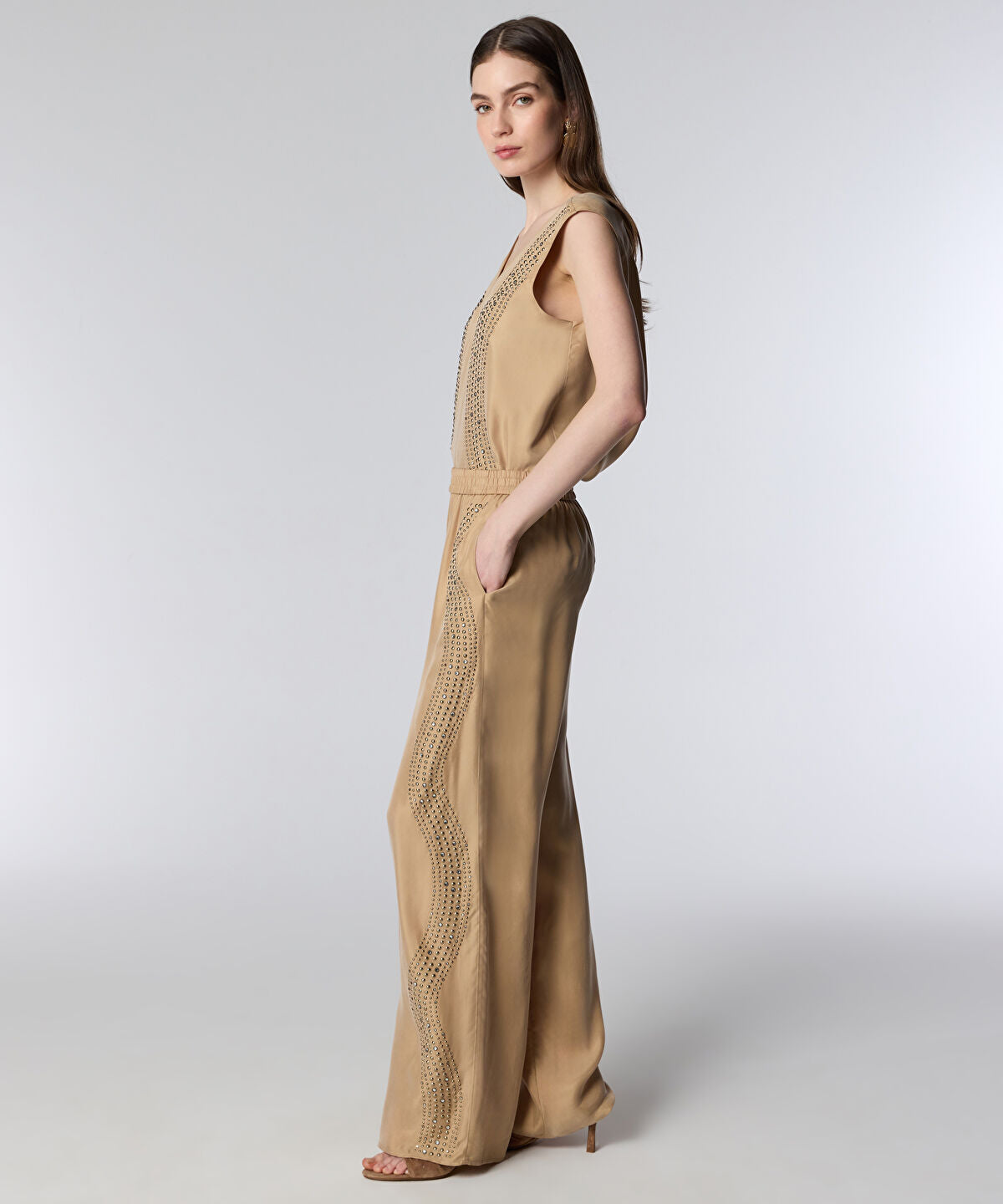Rhinestone Wide-Leg Trousers