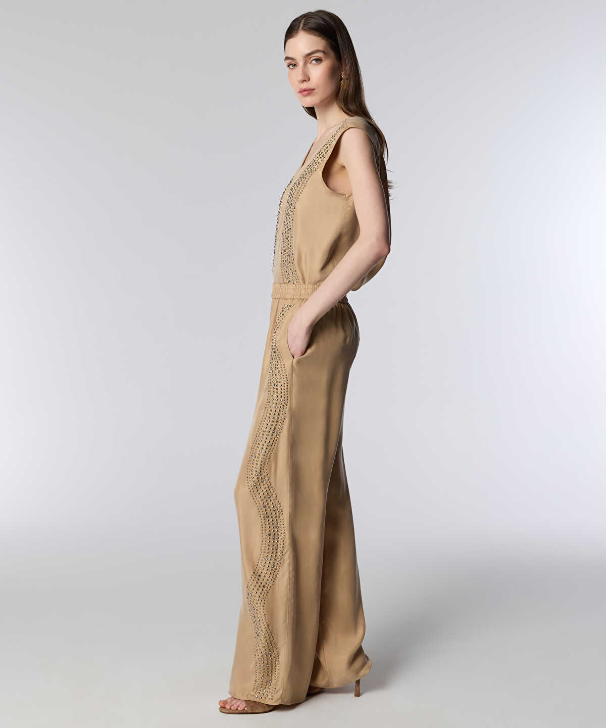 Rhinestone Wide-Leg Trousers