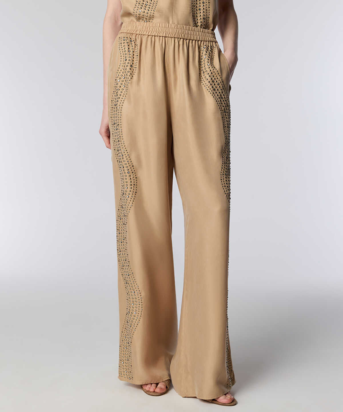 Rhinestone Wide-Leg Trousers