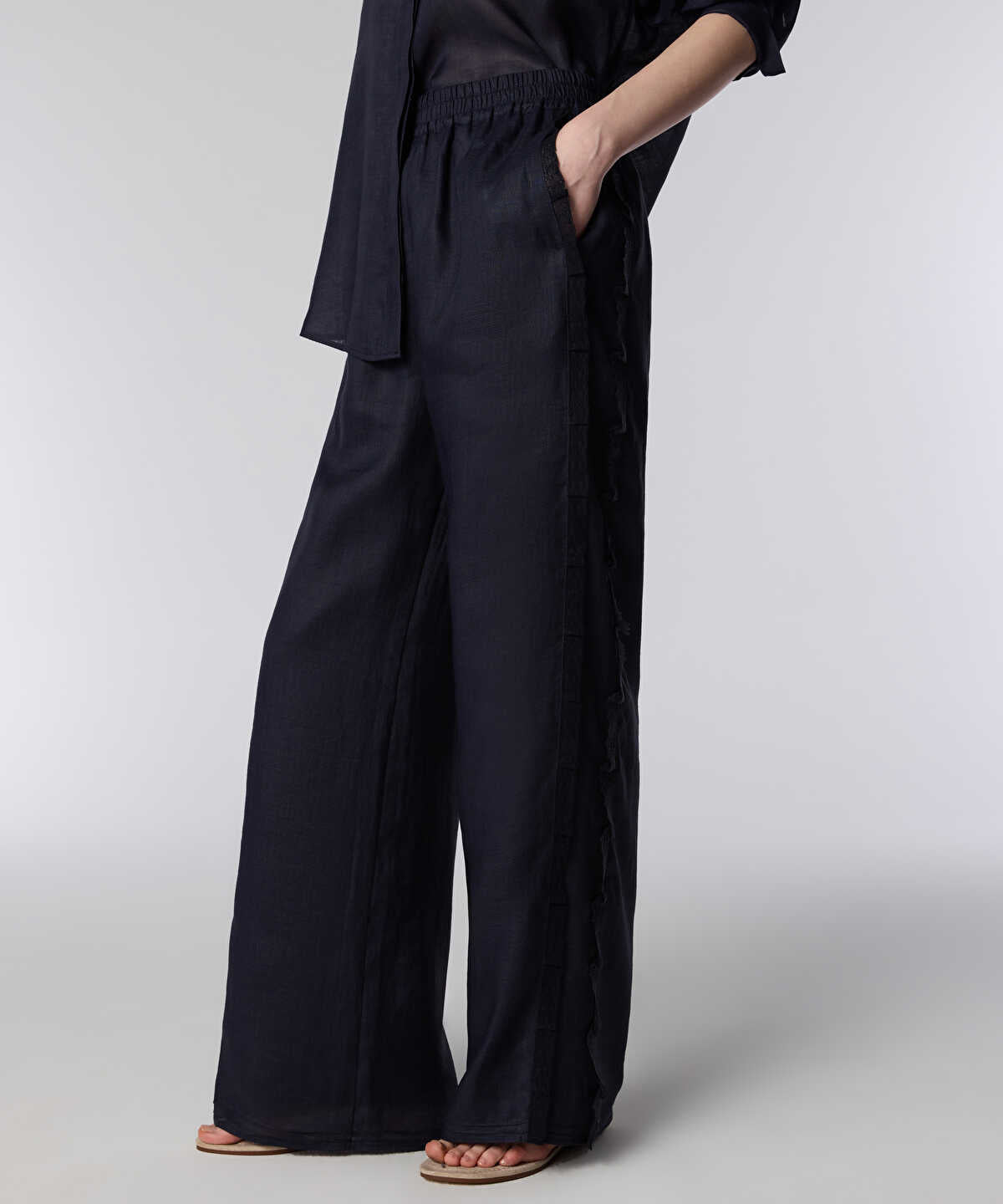 Lace-Trim Wide-Leg Trousers