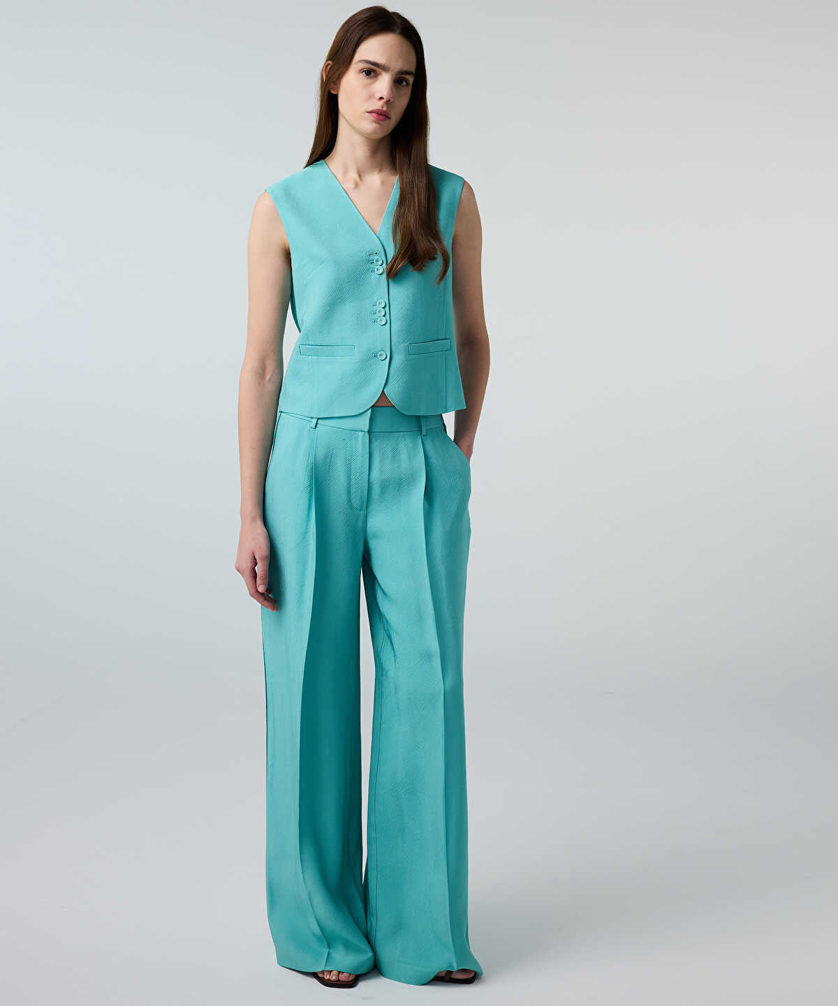 Textured Wide-Leg Trousers