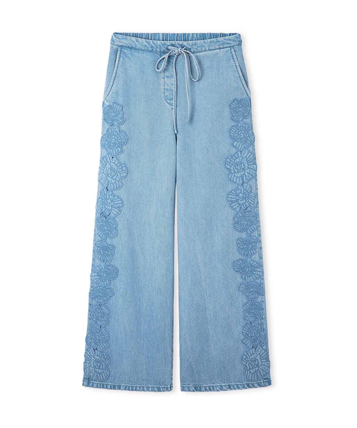Floral Applique Wide-Leg Trousers