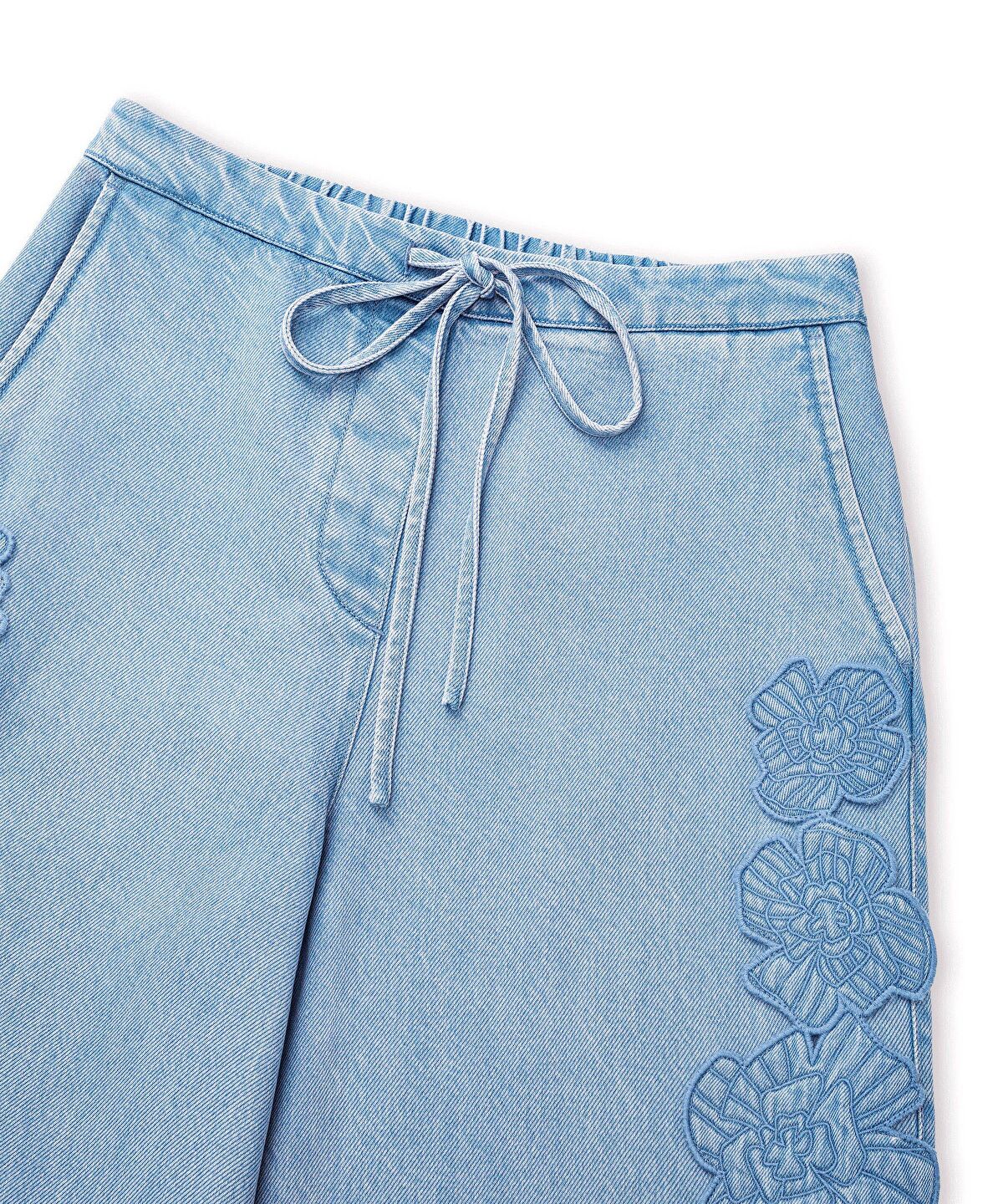 Floral Applique Wide-Leg Trousers