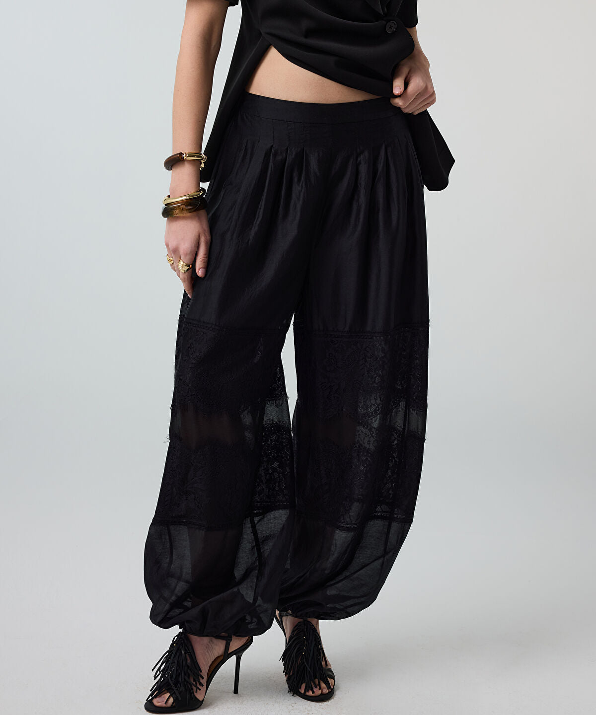 Lace-Trimmed Balloon Trousers