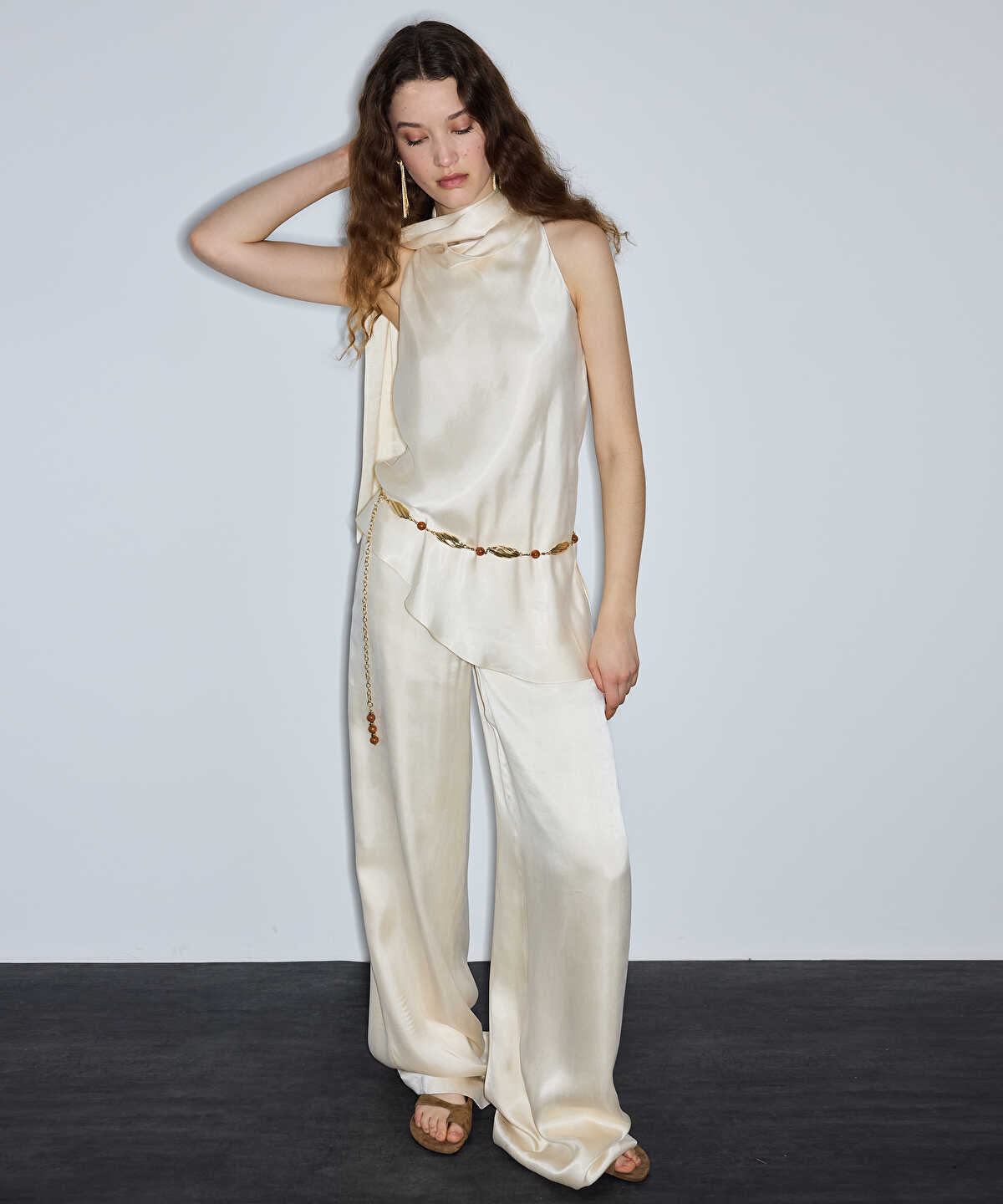 Satin-Effect Wide-Leg Trousers