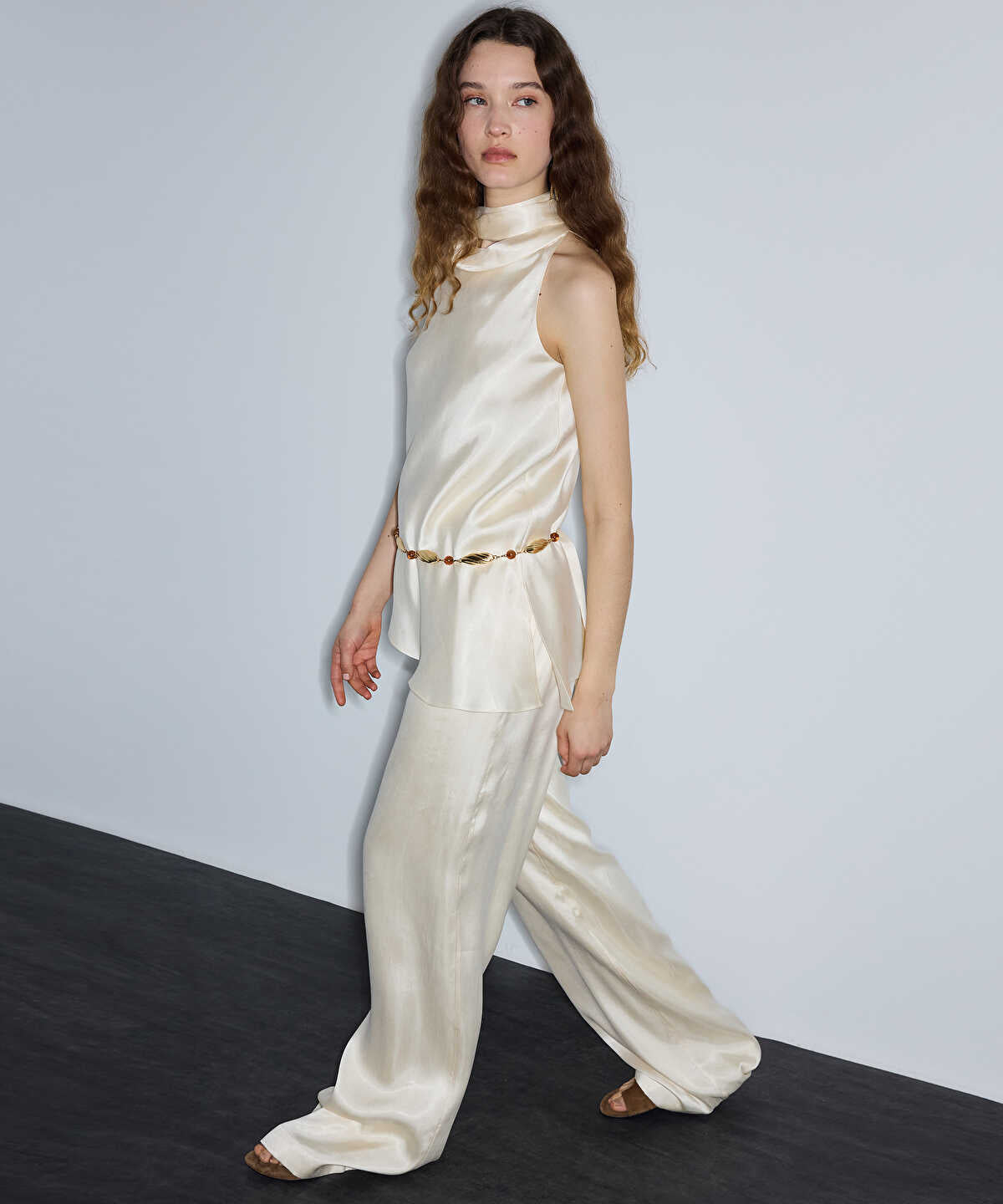 Satin-Effect Wide-Leg Trousers