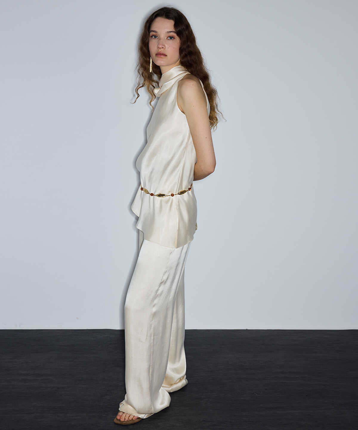 Satin-Effect Wide-Leg Trousers