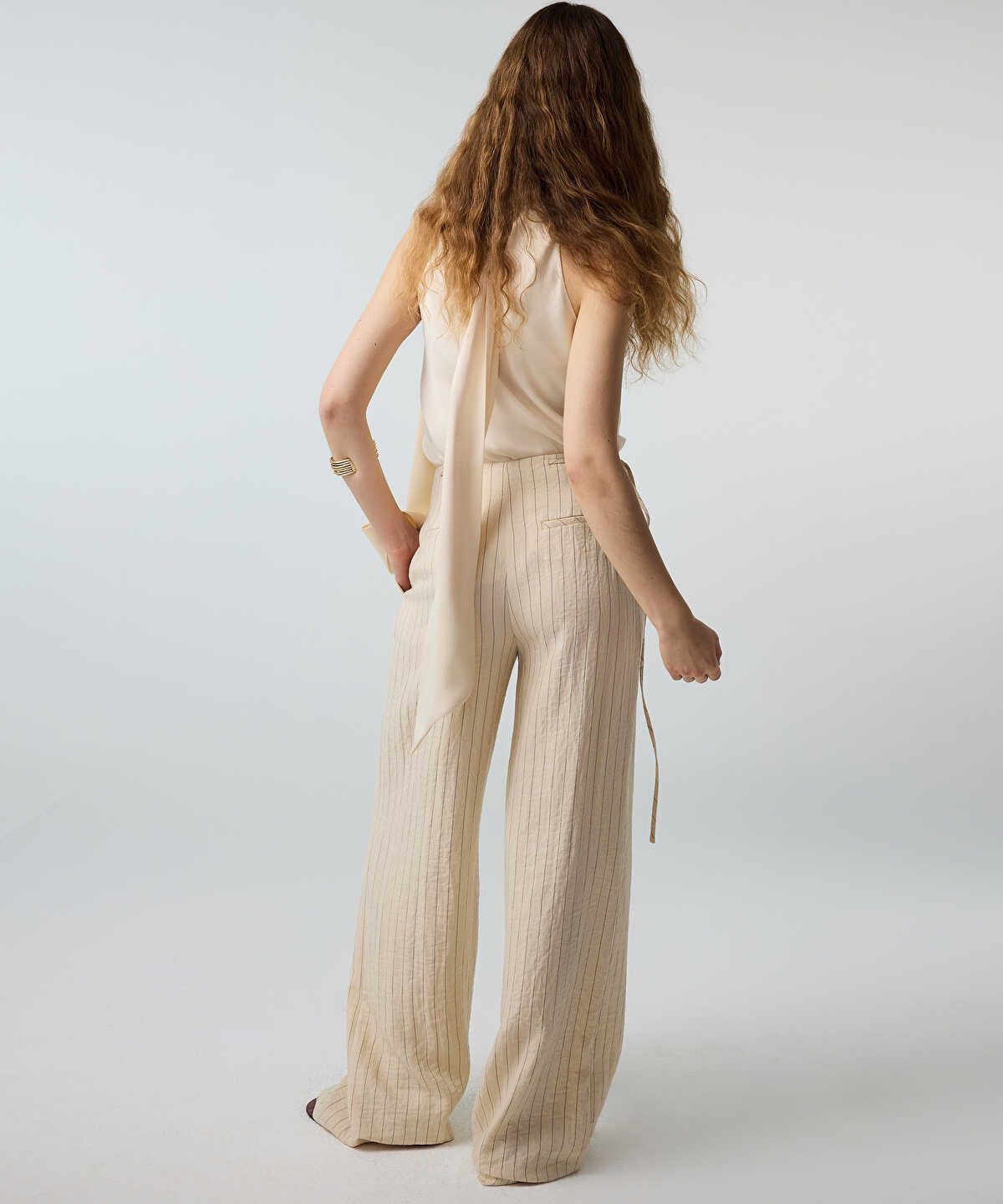 Beaded-Waist Striped Trousers