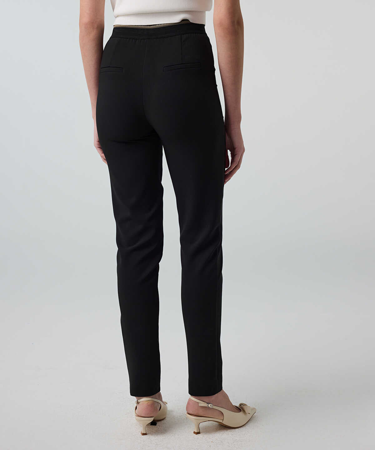 Lurex-Waisted Skinny Trousers