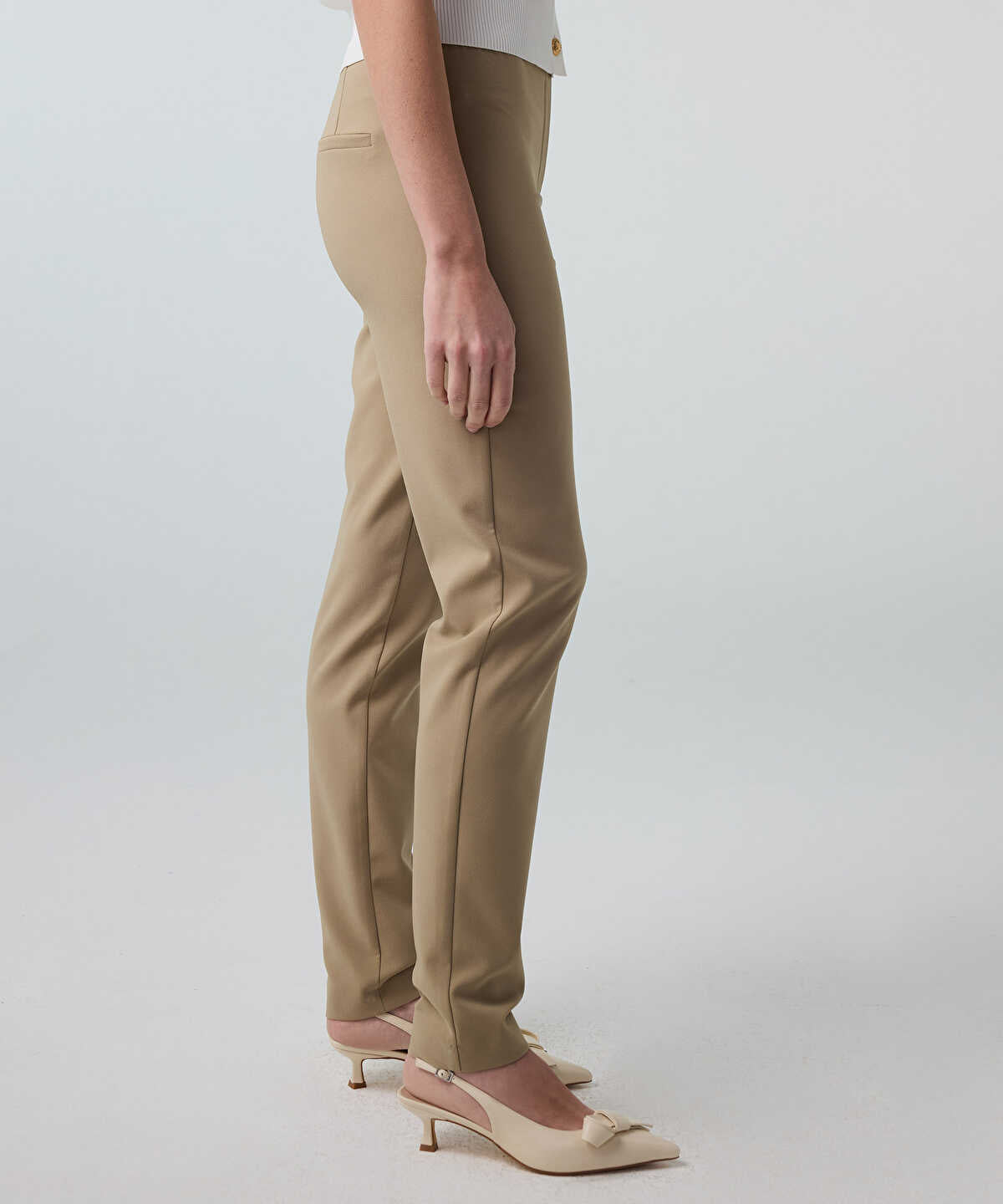 Lurex-Waisted Skinny Trousers