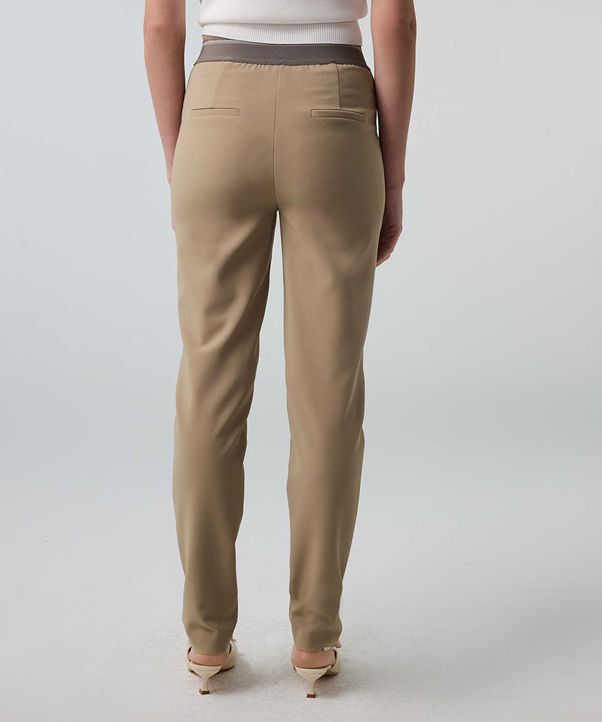 Lurex-Waisted Skinny Trousers