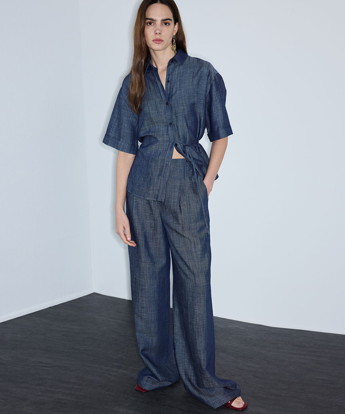 Denim-Effect Wide-Leg Trousers