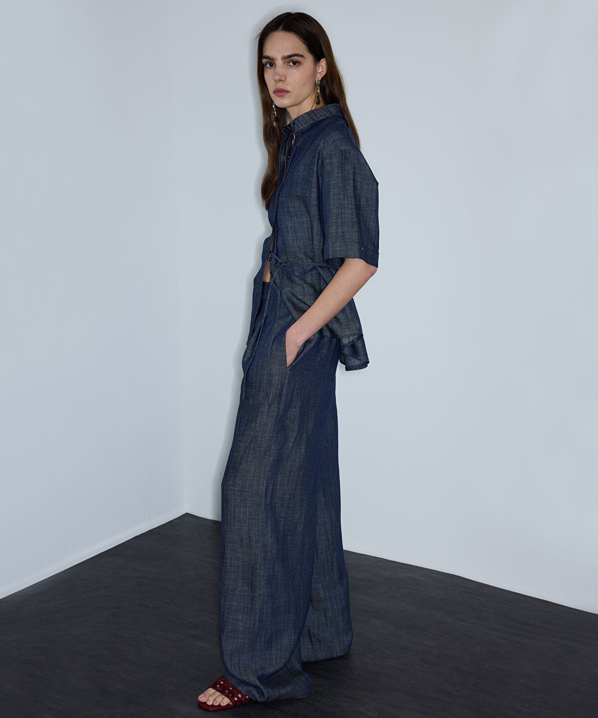Denim-Effect Wide-Leg Trousers