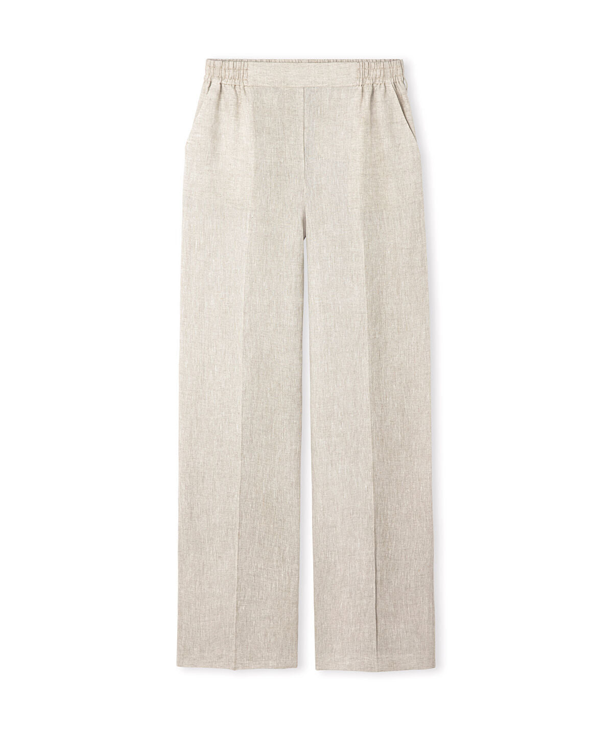 Pressed-Crease Belted Linen Trousers