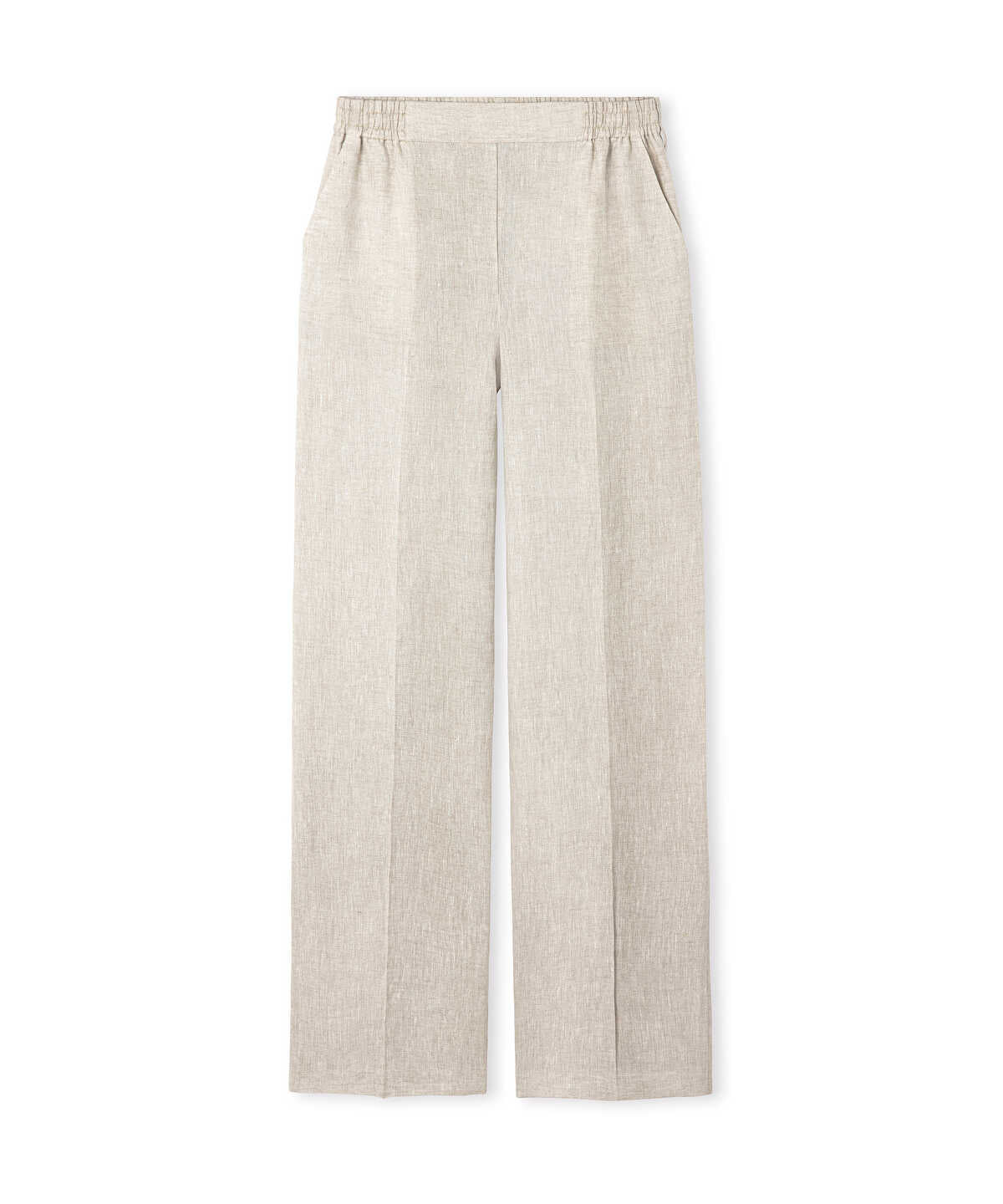 Pressed-Crease Belted Linen Trousers