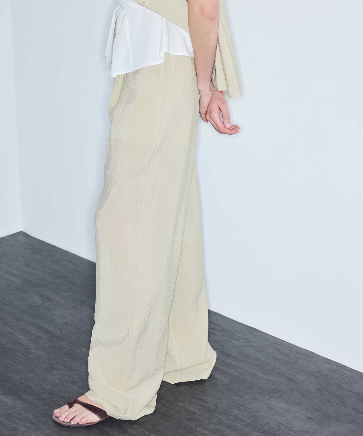 Belted Crinkle-Effect Trousers