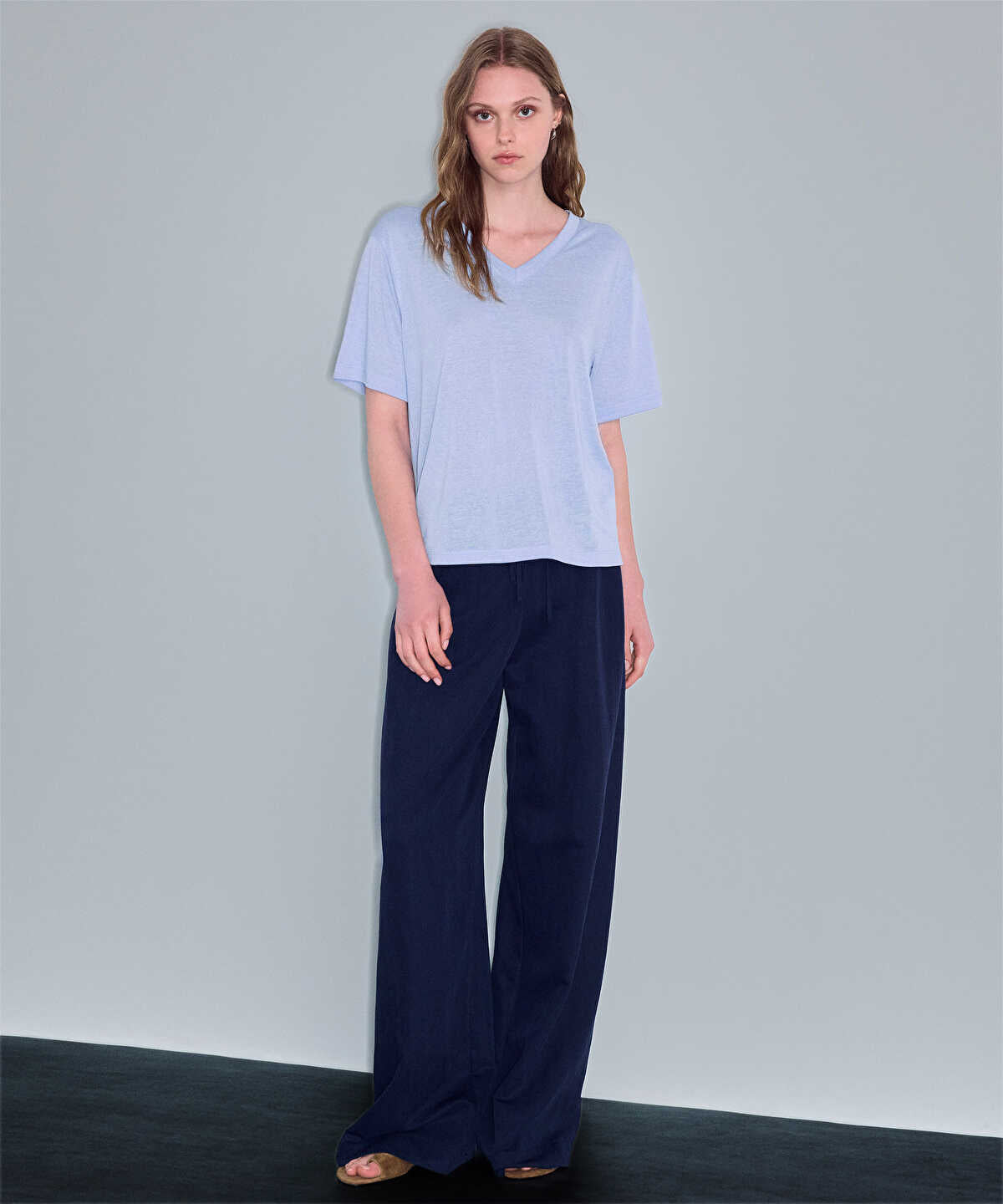 Elastic Waist Wide-Leg Trousers