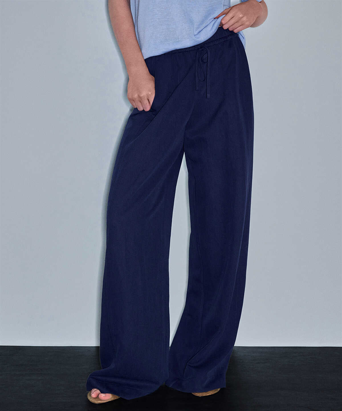 Elastic Waist Wide-Leg Trousers