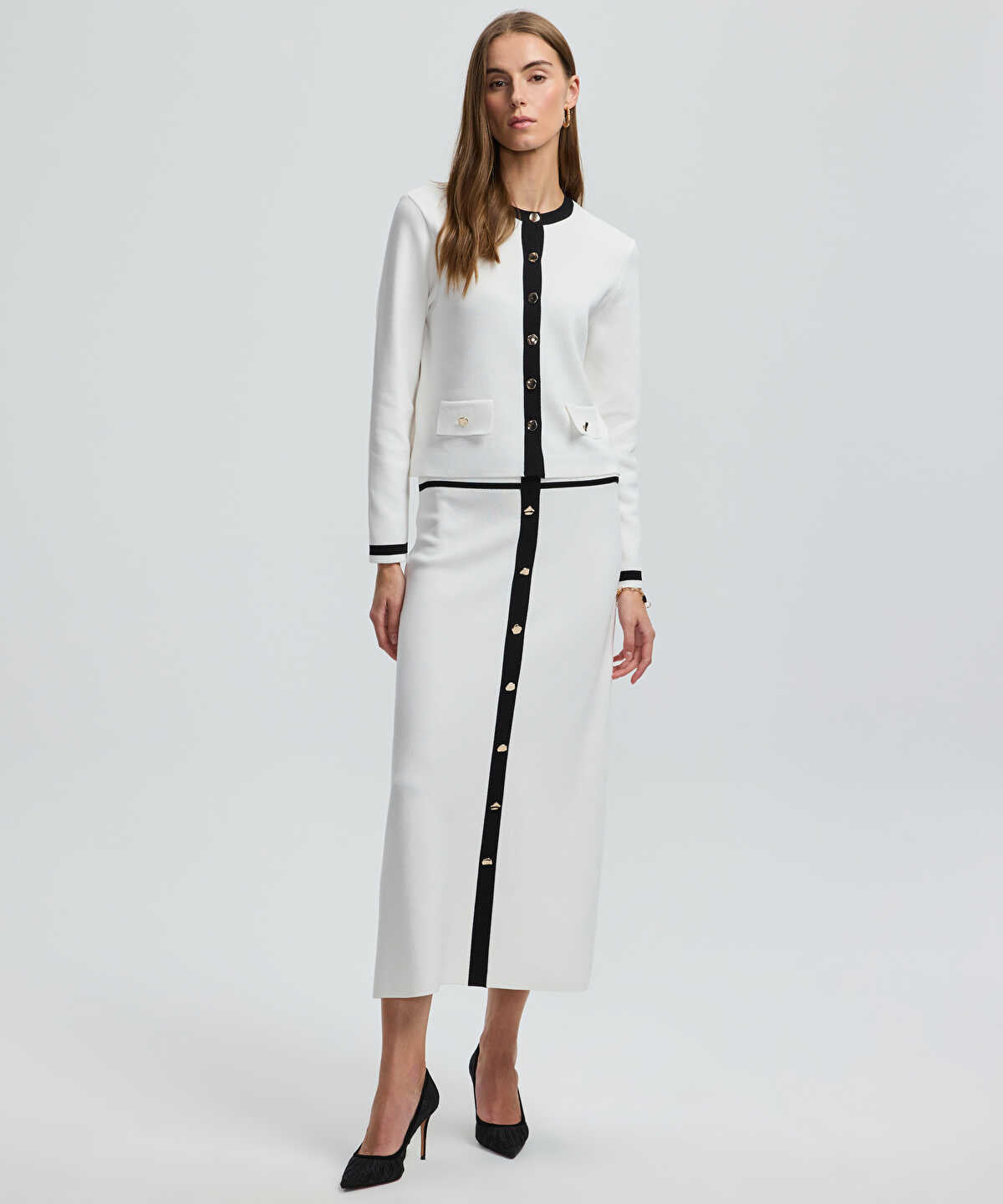 Contrast Trim Knit Midi Skirt