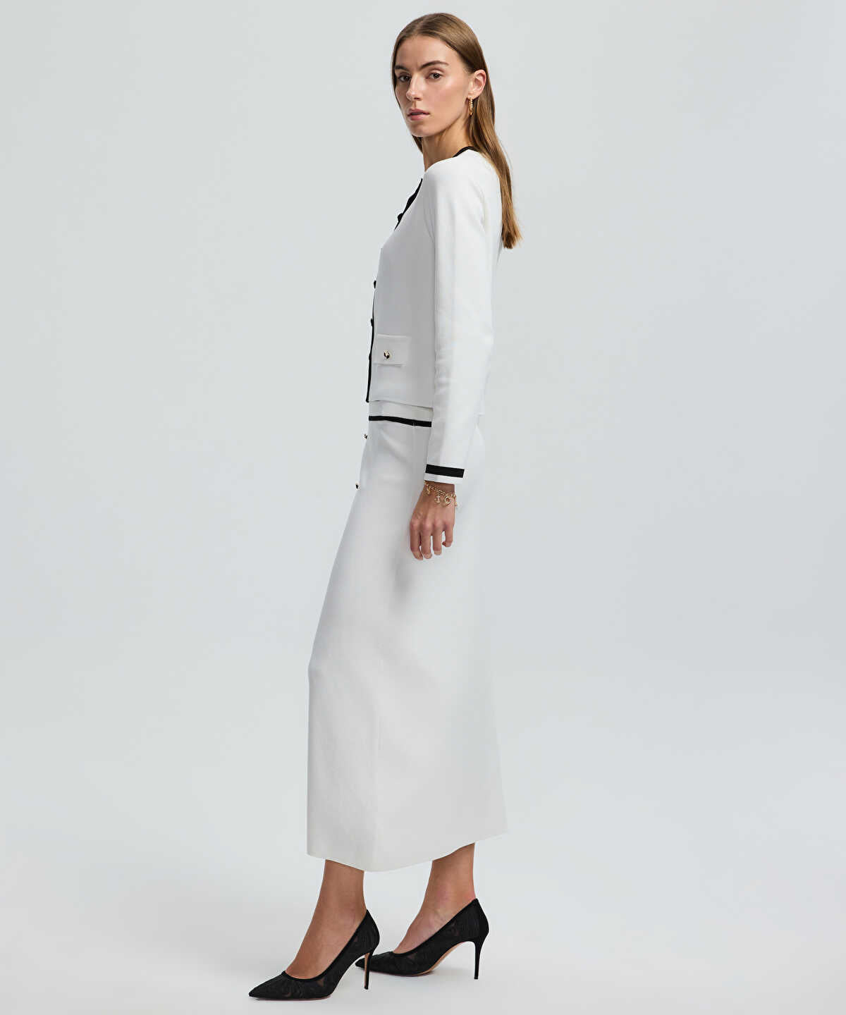 Contrast Trim Knit Midi Skirt