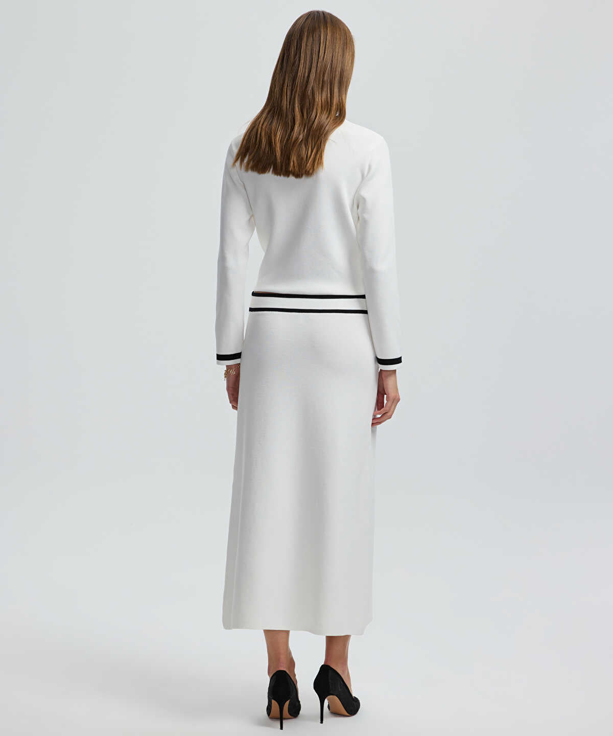 Contrast Trim Knit Midi Skirt