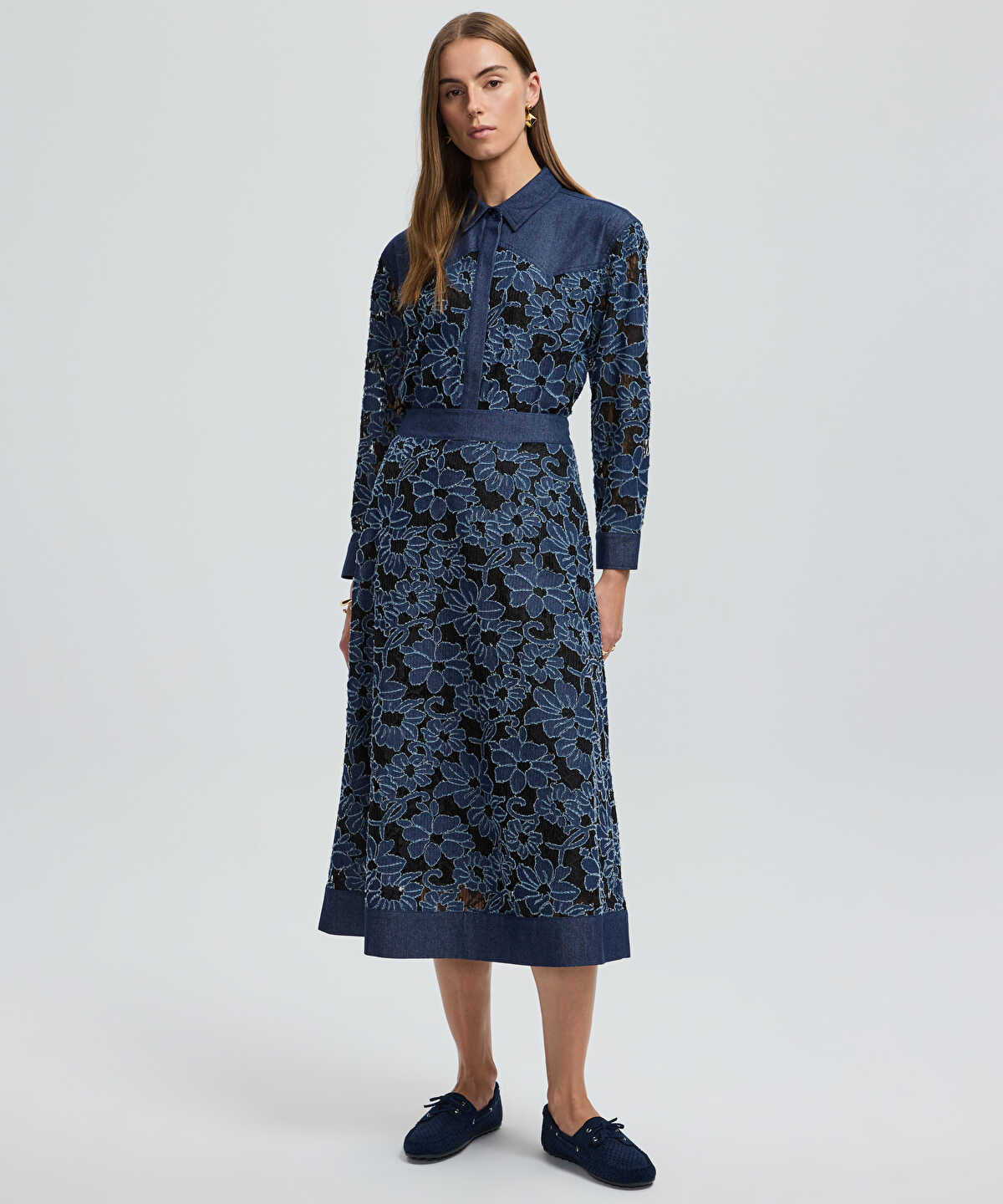 Floral Lace Denim Skirt