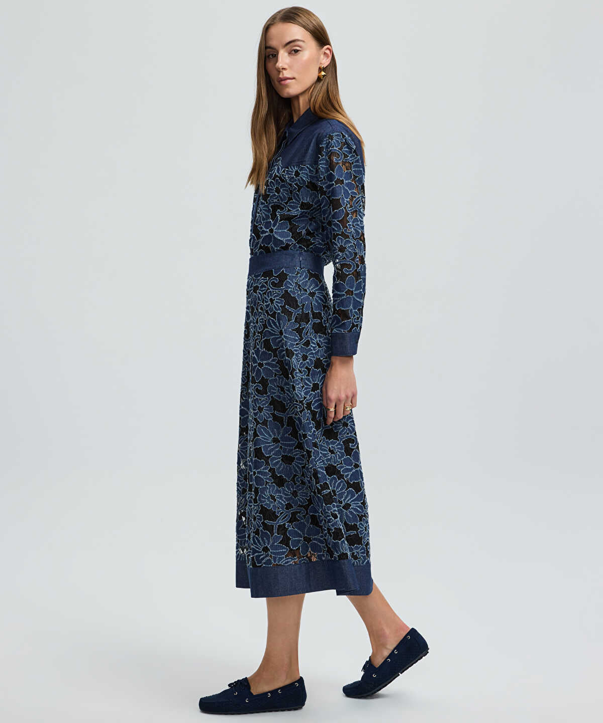 Floral Lace Denim Skirt
