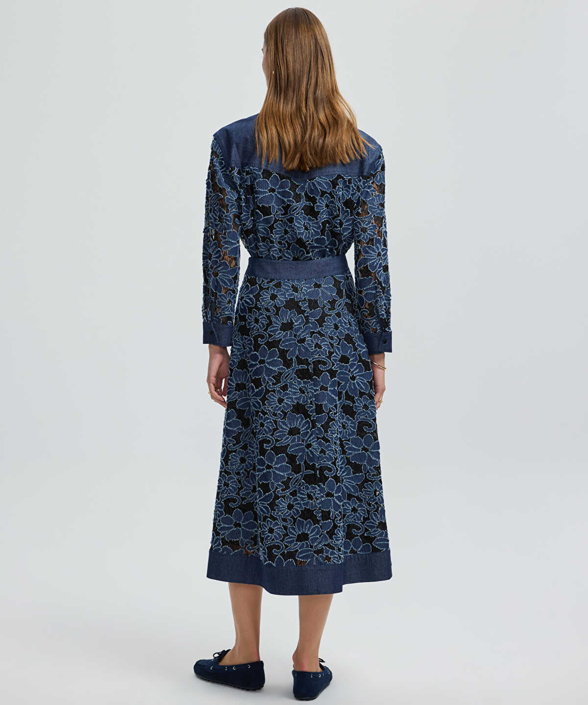 Floral Lace Denim Skirt