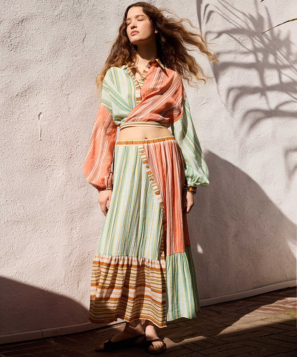 Color-Block Striped Skirt