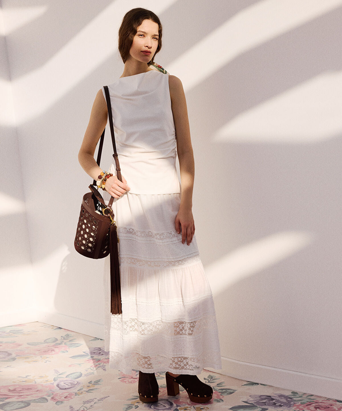 Lace-Trimmed Maxi Skirt