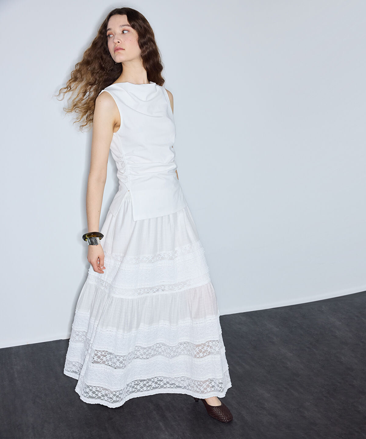 Lace-Trimmed Maxi Skirt