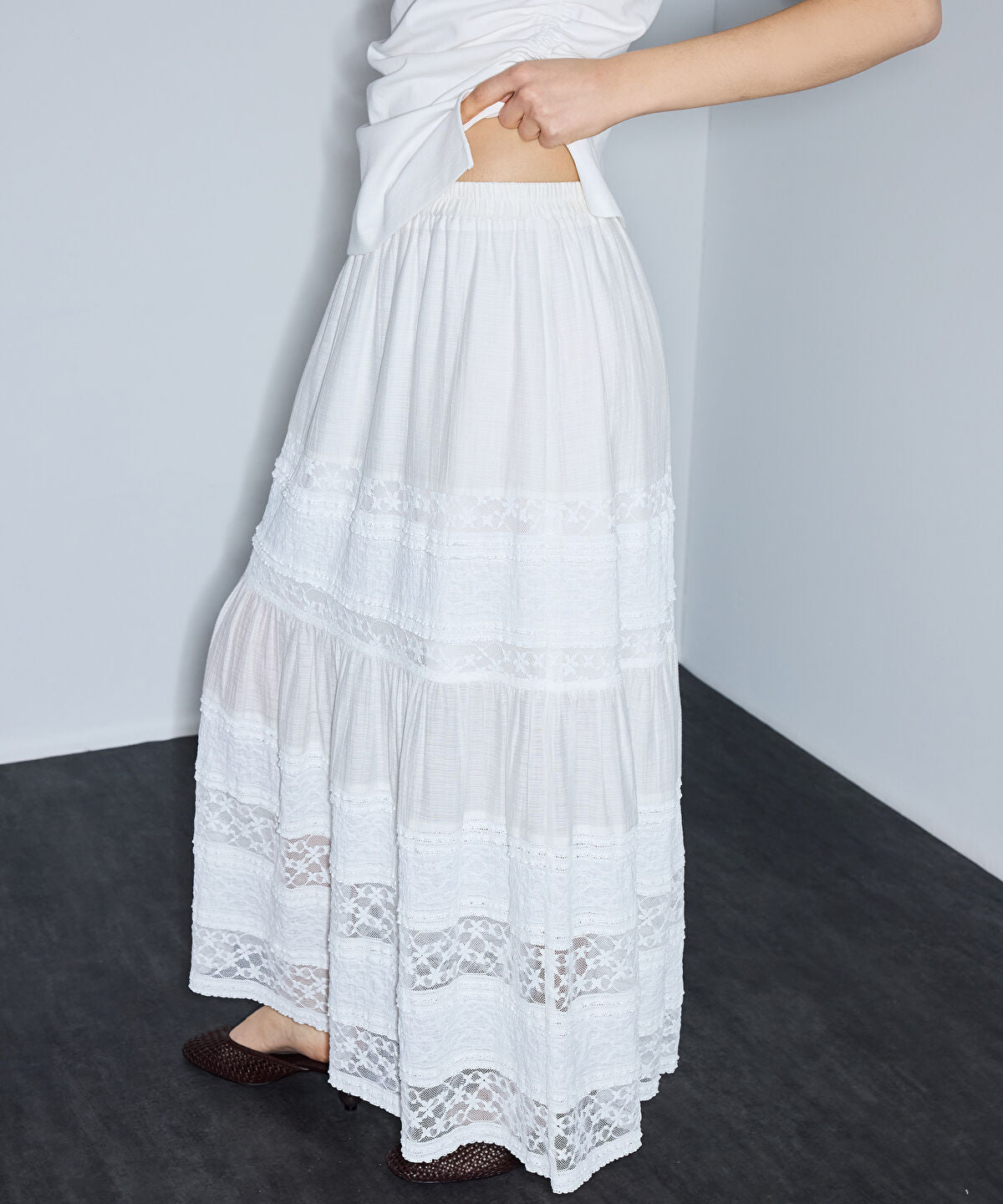 Lace-Trimmed Maxi Skirt