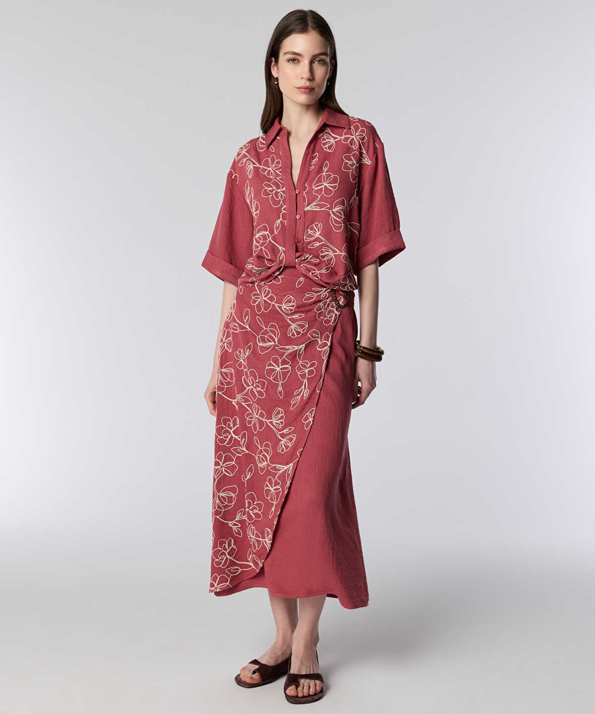 Embroidered Wrap Skirt