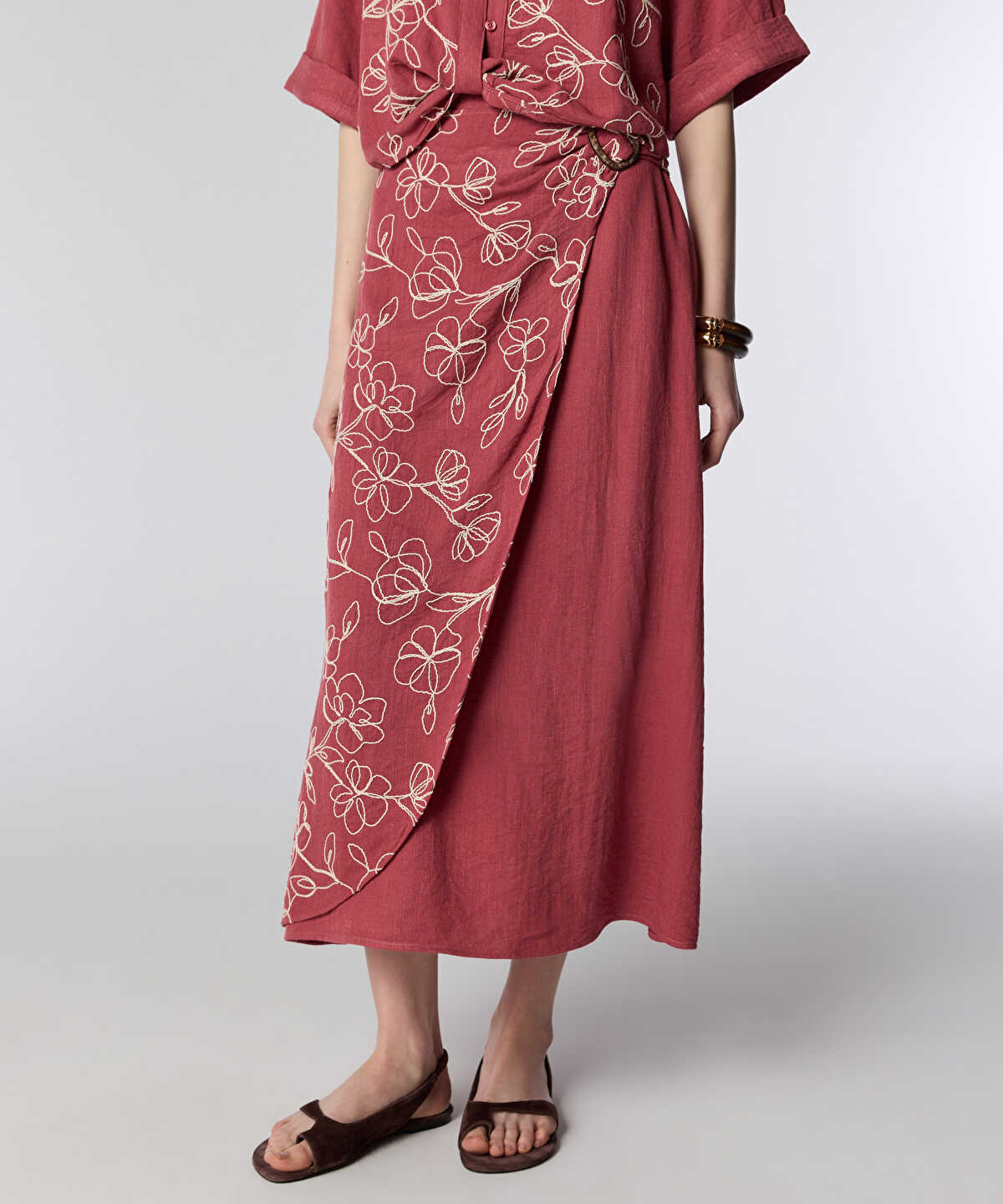Embroidered Wrap Skirt
